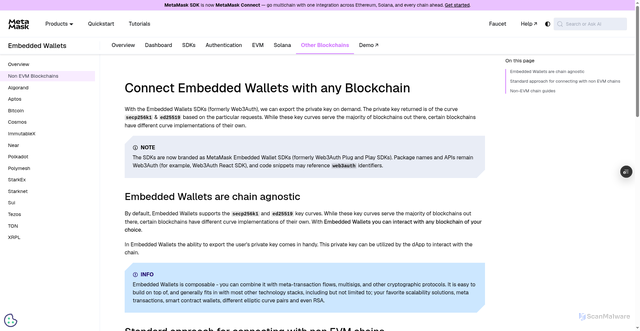 Security scan screenshot of http://metamask-docs-git-dependabot-npmandya-95394d-consensys-ddffed67.vercel.app/embedded-wallets/connect-blockchain/other/