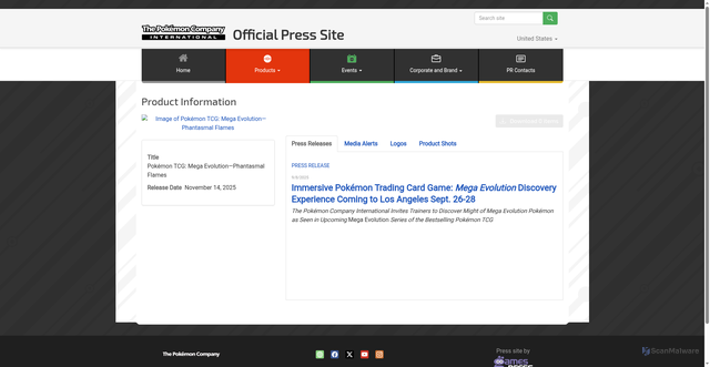 Security scan screenshot of https://press.pokemon.com/en/Pokemon-TCG-Mega-EvolutionPhantasmal-Flames