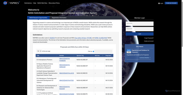 Security scan screenshot of https://nspires.nasaprs.com/external/