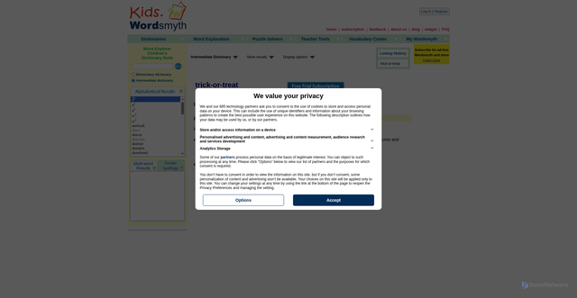Security scan screenshot of https://kids.wordsmyth.net/we/?rid=59077&as_level=2