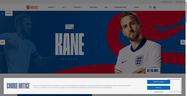 Security scan screenshot of https://www.englandfootball.com/england/mens-senior-team/squad/harry-kane