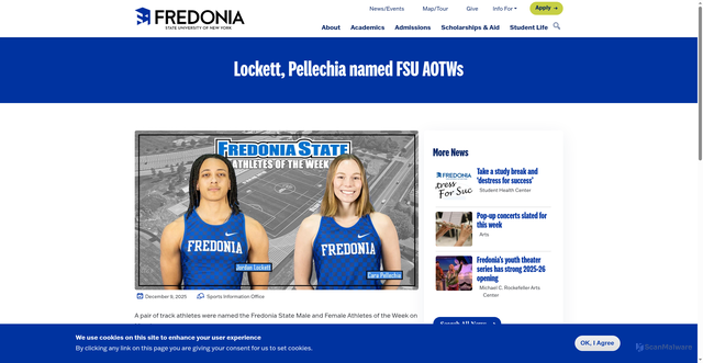 Security scan screenshot of https://www.fredonia.edu/news/articles/lockett-pellechia-named-fsu-aotws