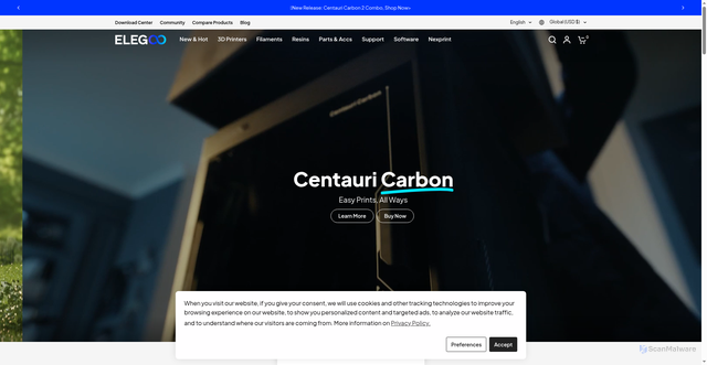 Security scan screenshot of https://elegoo.com