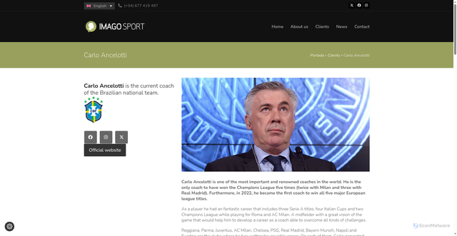 Security scan screenshot of https://imagosport.com/en/clients/carlo-ancelotti/
