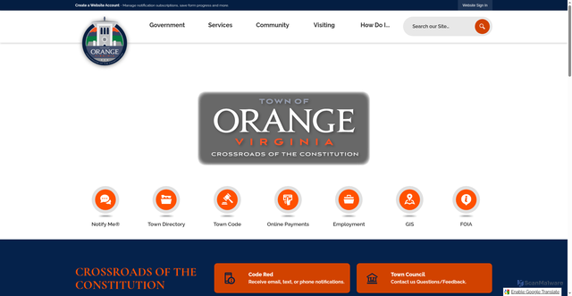 Security scan screenshot of https://townoforangeva.gov/