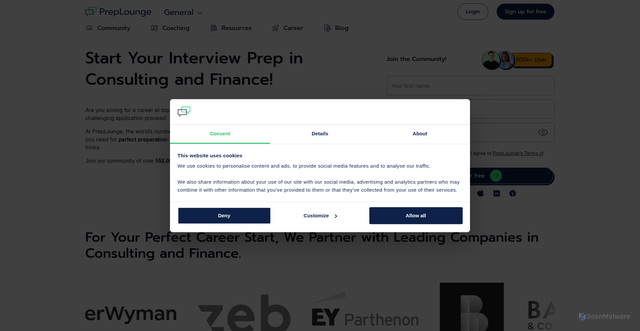 Security scan screenshot of https://preplounge.com