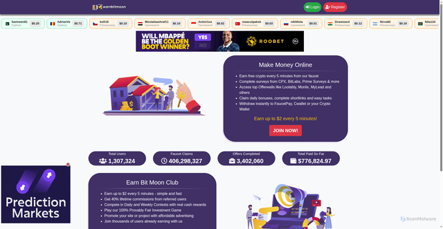 Security scan screenshot of https://earnbitmoon.club