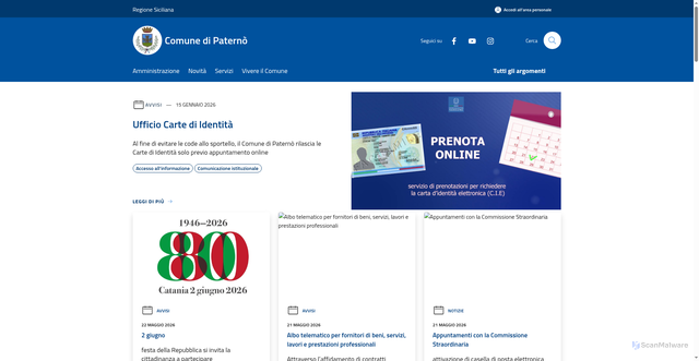Security scan screenshot of https://www.comune.paterno.ct.it