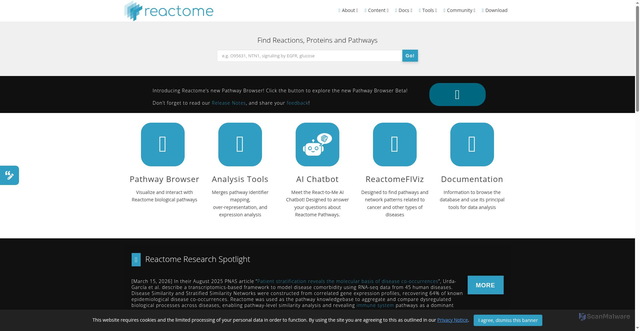 Security scan screenshot of https://reactome.org