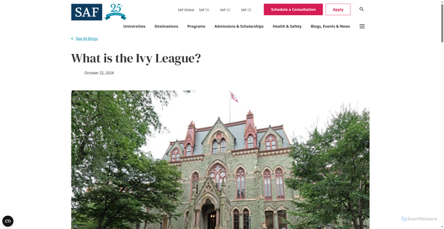 Security scan screenshot of https://www.studyabroadfoundation.org/blogs/what-ivy-league