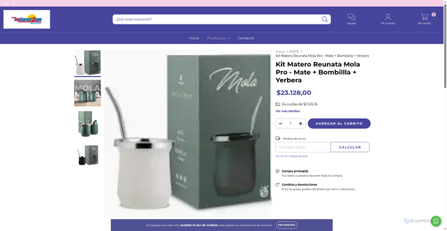 Security scan screenshot of https://miamisun-tiendaonline.com.ar/productos/kit-matero-reunata-mola-pro-mate-bombillla-yerbera/