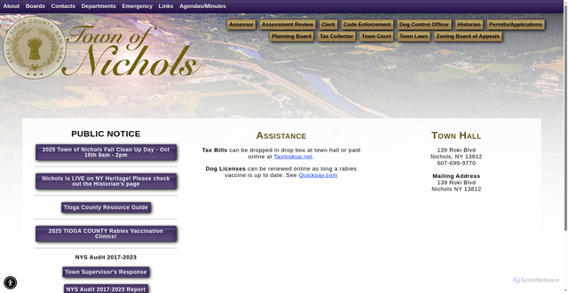 Security scan screenshot of https://townofnicholsny.gov/