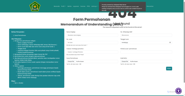 Security scan screenshot of https://kemenagprovkalbar.com/Sekjen/permohonan_mou