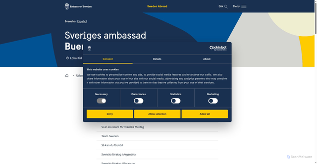 Security scan screenshot of https://www.swedenabroad.se/sv/utlandsmyndigheter/argentina-buenos-aires
