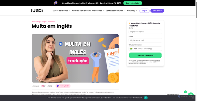 Security scan screenshot of https://fluency.io/br/blog/multa-em-ingles/