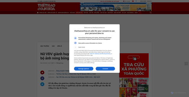 Security scan screenshot of https://thethaovanhoa.vn/nu-vdv-gianh-huy-chuong-olympic-gay-sot-voi-bo-anh-nong-bong-tren-tap-chi-danh-cho-dan-ong-20251002100251047.htm