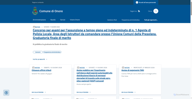 Security scan screenshot of https://www.comune.onore.bg.it