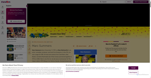 Security scan screenshot of https://doubledare.fandom.com/wiki/Marc_Summers