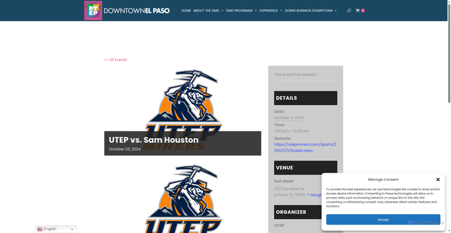 Security scan screenshot of https://downtownelpaso.com/event/utep-vs-sam-houston/