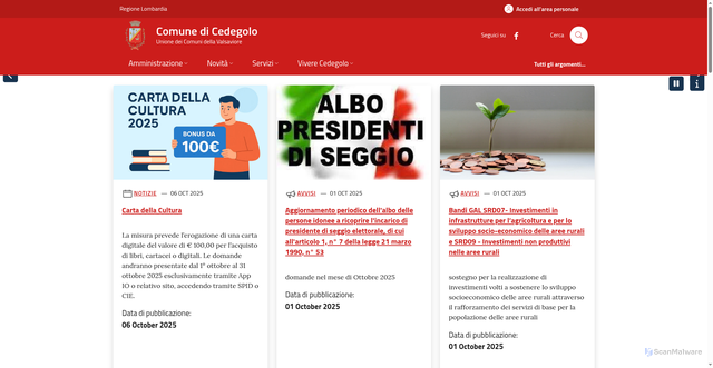 Security scan screenshot of https://www.comune.cedegolo.bs.it/