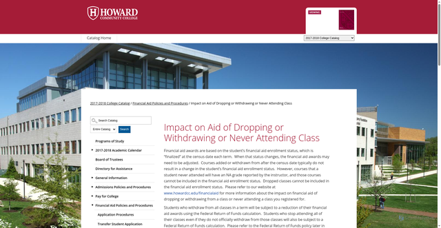 Security scan screenshot of https://howardcc.smartcatalogiq.com/en/2017-2018/catalog/financial-aid-policies-and-procedures/impact-on-aid-of-dropping-or-withdrawing-or-never-attending-class
