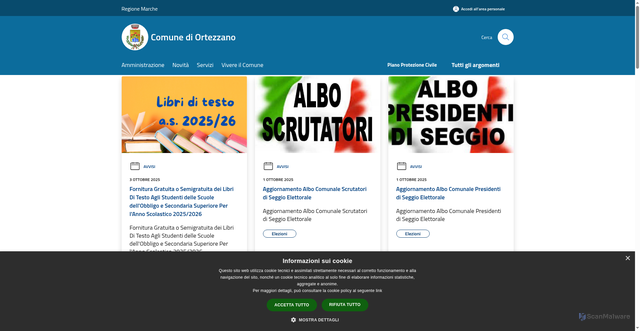 Security scan screenshot of https://www.comune.ortezzano.fm.it/it