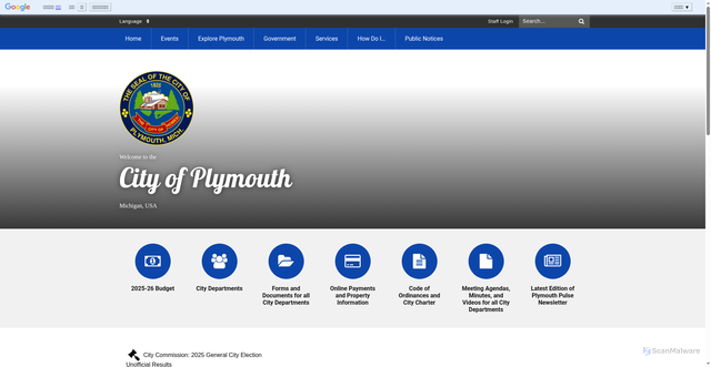 Security scan screenshot of https://www.plymouthmi.gov/