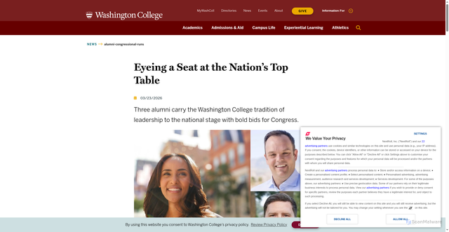 Security scan screenshot of https://www.washcoll.edu/live/news/alumnicongressruns.php