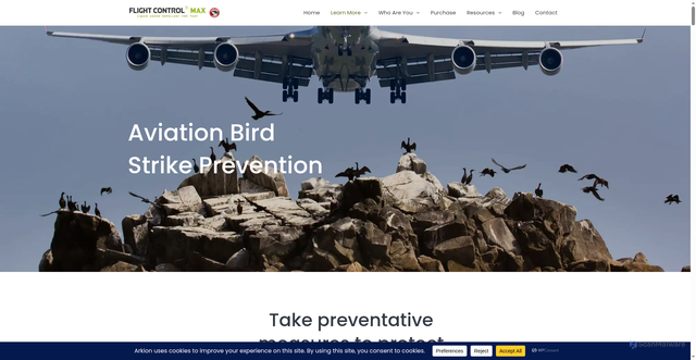 Security scan screenshot of https://flightcontrol.com/aviation-bird-strike-prevention/