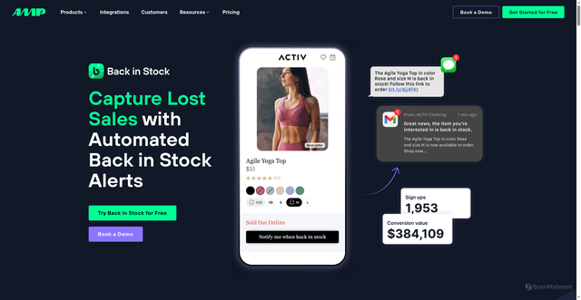 Security scan screenshot of https://app.backinstock.org/