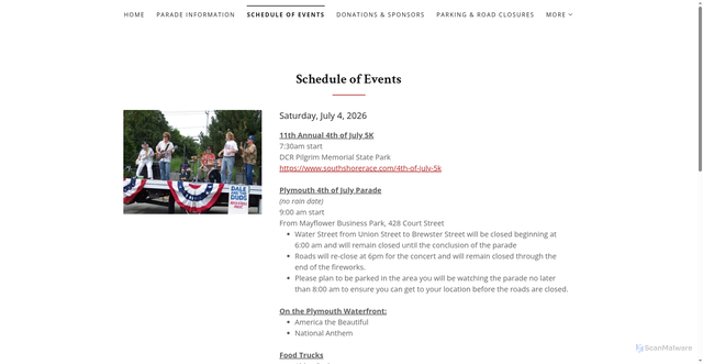 Security scan screenshot of https://july4plymouth.com/schedule-of-events