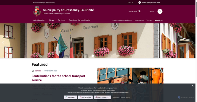 Security scan screenshot of https://www.comune.gressoneylatrinite.ao.it/it-it/home