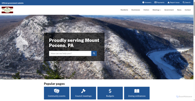 Security scan screenshot of https://mountpocono-pa.gov/