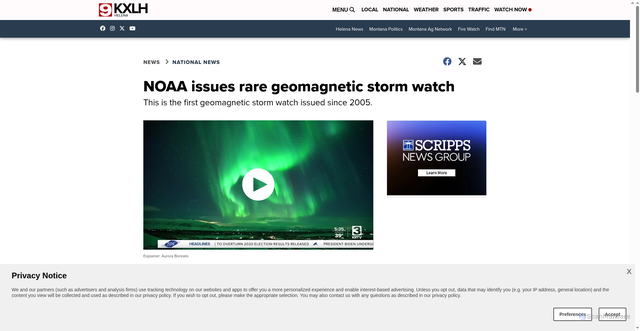Security scan screenshot of https://www.kxlh.com/weather/noaa-issues-rare-geomagnetic-storm-watch-aurora-in-the-south-possible