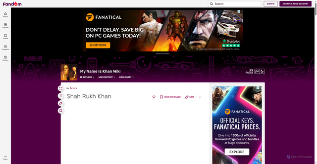 Security scan screenshot of https://my-name-is-khan.fandom.com/wiki/Shah_Rukh_Khan