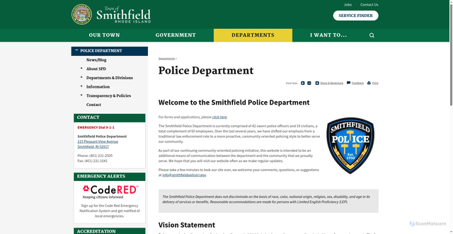 Security scan screenshot of https://www.smithfieldri.gov/departments/police-department