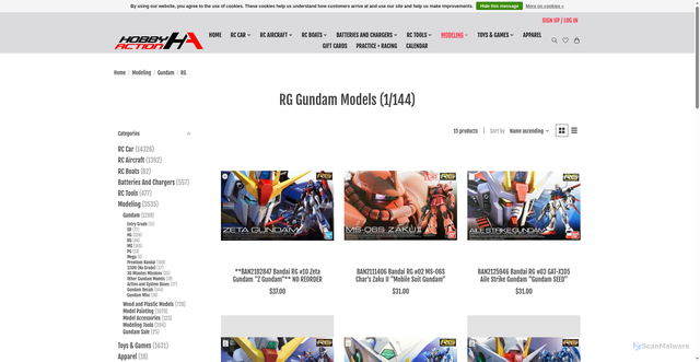 Security scan screenshot of https://www.hobbyaction.net/modeling/gundam/rg/?srsltid=AfmBOopMwXuaD40qef8aJ7cmRy4XFMvWytg7ly5ThVYklt_9vvxD0lxs