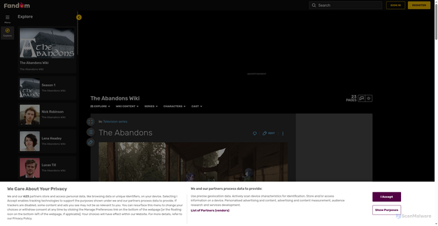 Security scan screenshot of https://theabandons.fandom.com/wiki/The_Abandons