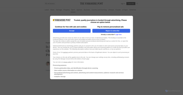 Security scan screenshot of https://www.yorkshirepost.co.uk/sport/football/leeds-united-sunderland-tv-premier-league-elland-road-5617575