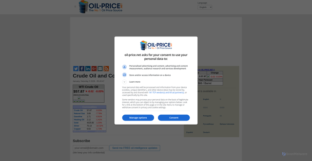 Security scan screenshot of https://www.oil-price.net/