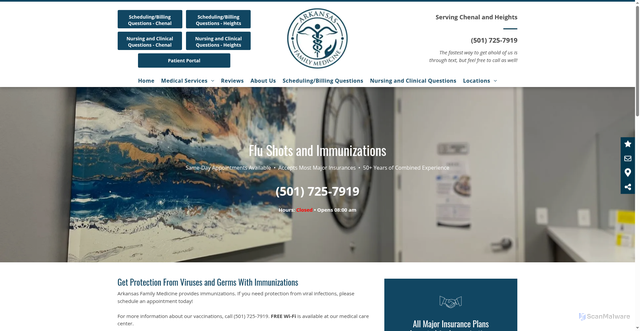 Security scan screenshot of https://www.arfamilymedicine.com/immunizations