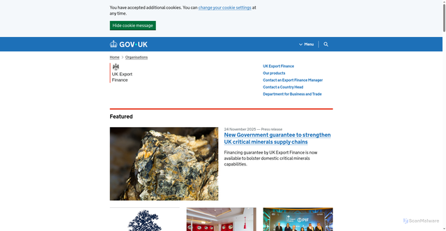 Security scan screenshot of https://www.gov.uk/government/organisations/uk-export-finance