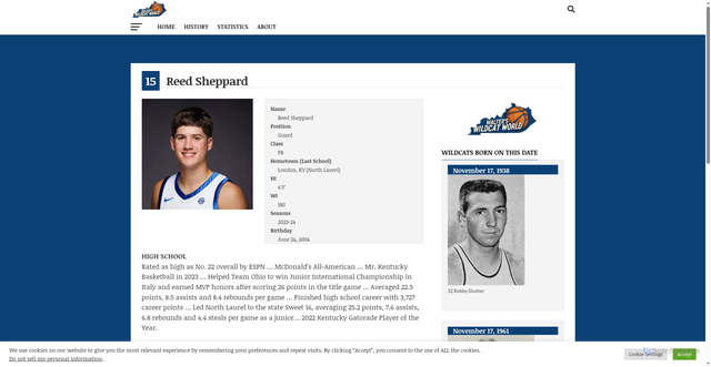 Security scan screenshot of https://www.wildcatworld.com/player/reed-sheppard/