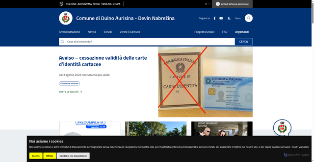 Security scan screenshot of https://www.comune.duino-aurisina.ts.it