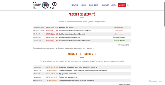 Security scan screenshot of https://www.cert.ssi.gouv.fr/