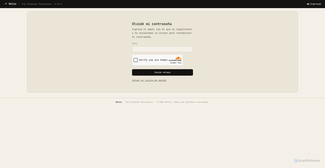 Security scan screenshot of https://netzafinanzas.com/olvide-contrasena