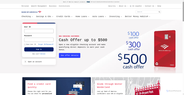 Security scan screenshot of http://www.bankofamerica-mi.vercel.app/