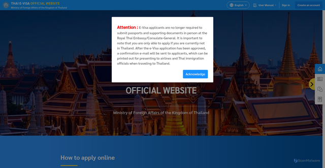 Security scan screenshot of https://www.thaievisa.go.th/