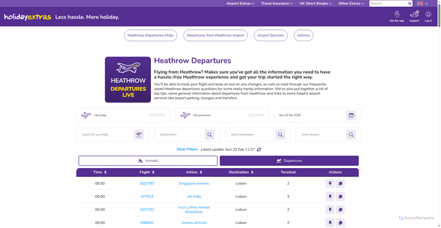 Security scan screenshot of https://www.holidayextras.com/flights/heathrow-departures.html