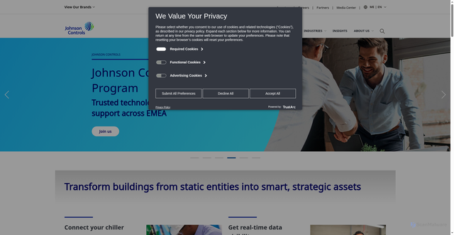 Security scan screenshot of https://me.johnsoncontrols.com
